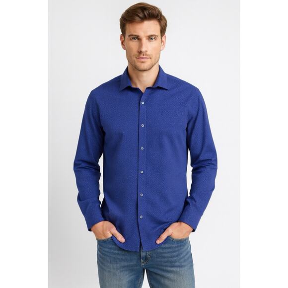 Untuckit Stanton Performance Shirt Men XL Tall Blue Printed Long Sleeves Stretch - Picture 1 of 15